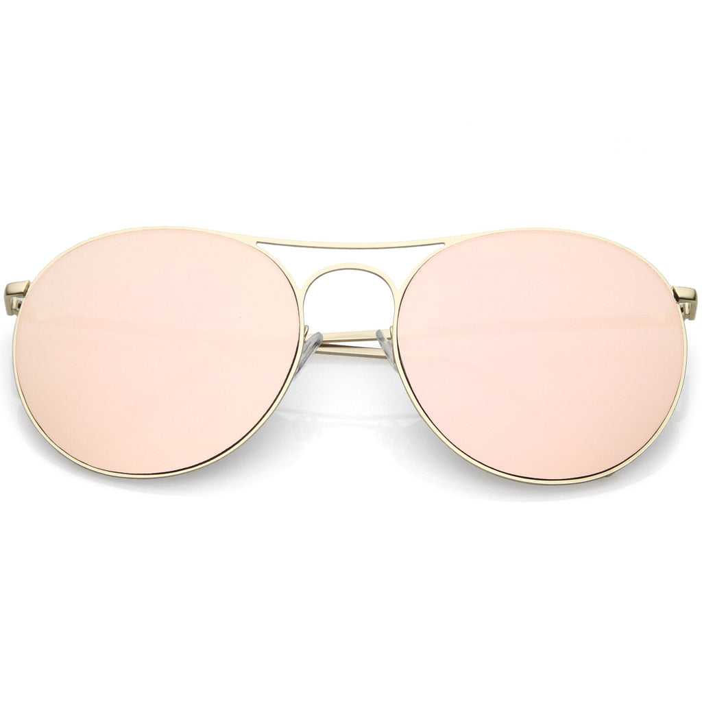 Retro Modern Oversize Round Mirrored Flat Lens Aviator Sunglasses C208