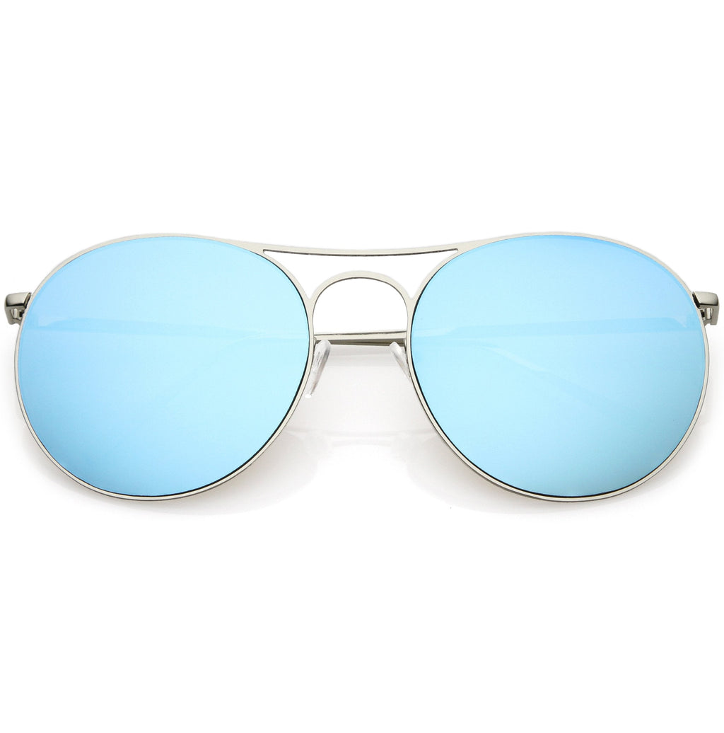 Retro Modern Oversize Round Mirrored Flat Lens Aviator Sunglasses C208
