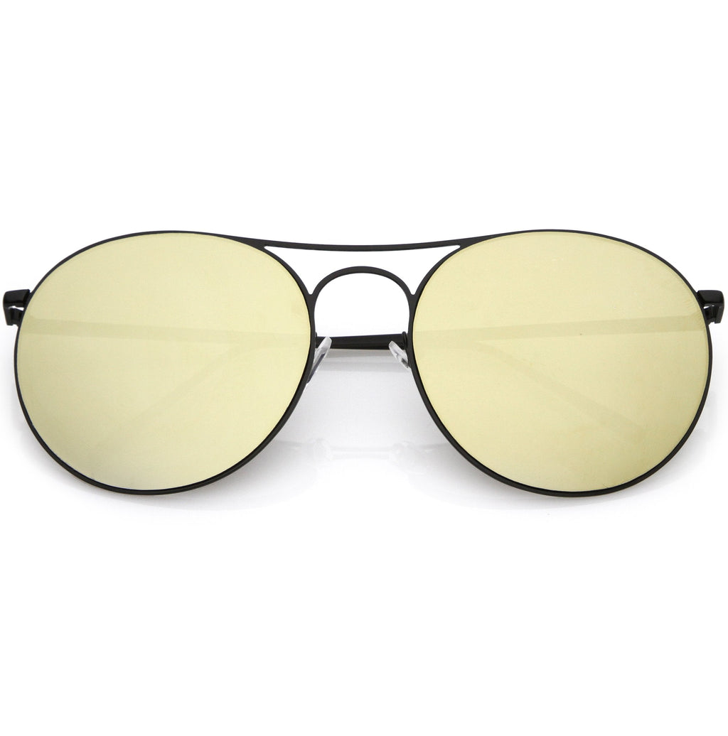 Retro Modern Oversize Round Mirrored Flat Lens Aviator Sunglasses C208
