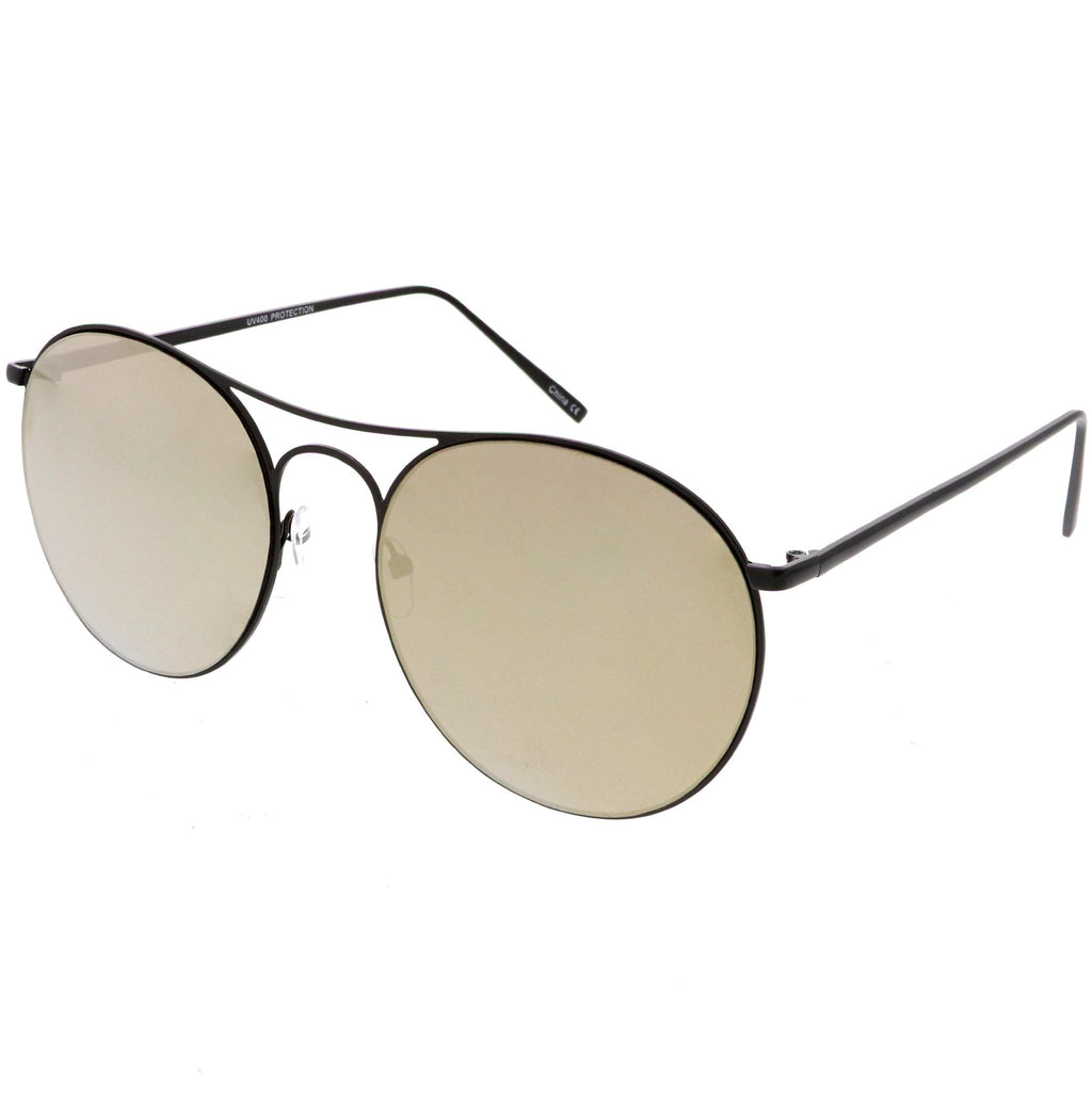Retro Modern Oversize Round Mirrored Flat Lens Aviator Sunglasses C208