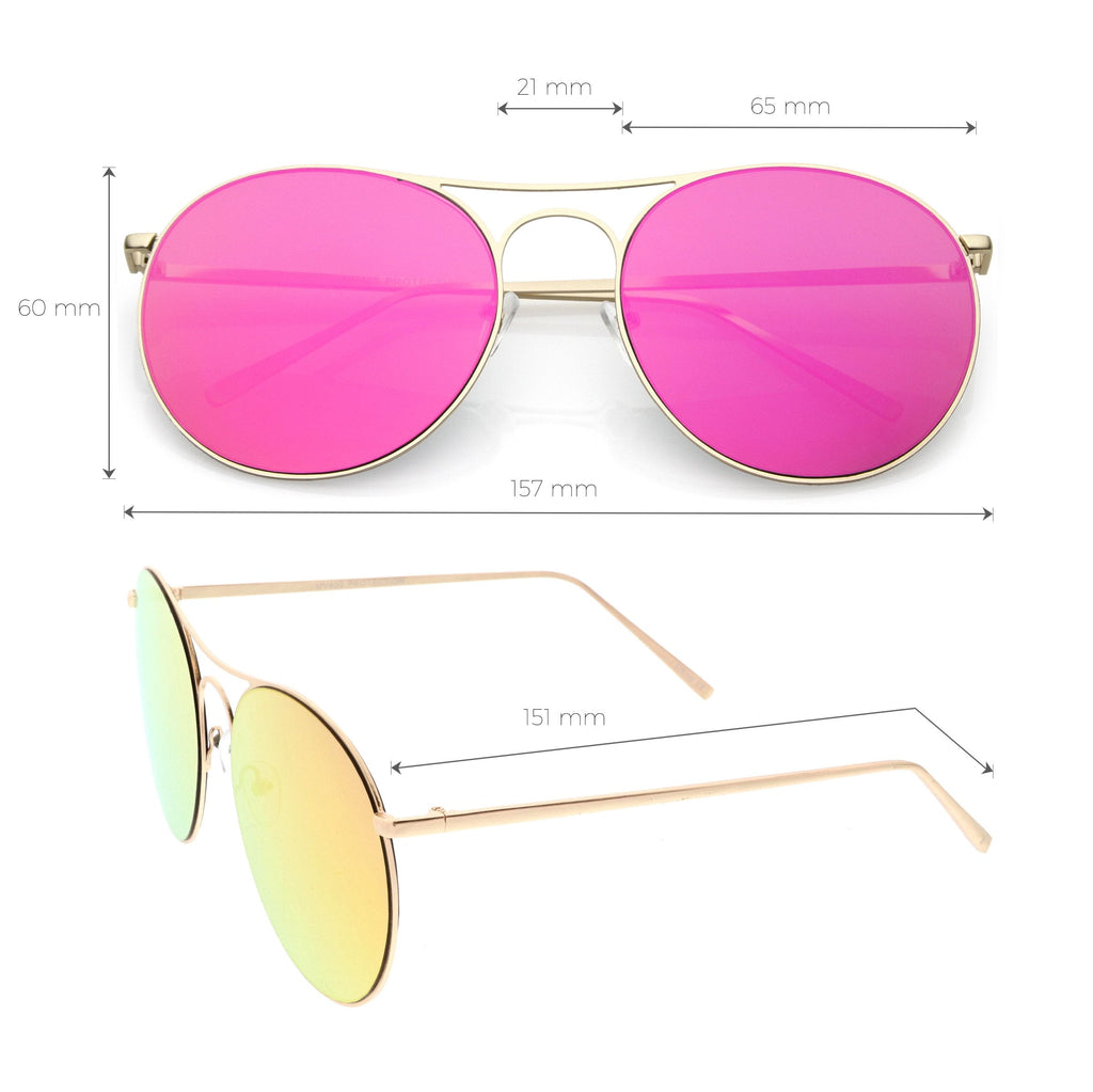 Retro Modern Oversize Round Mirrored Flat Lens Aviator Sunglasses C208