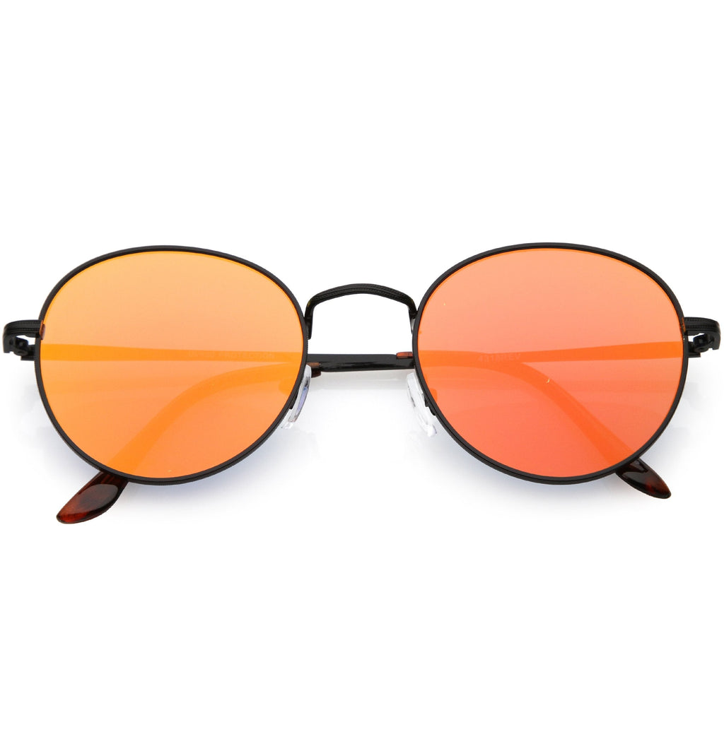 Retro Slim Metal Frame Mirrored Flat Lens Round Sunglasses C133
