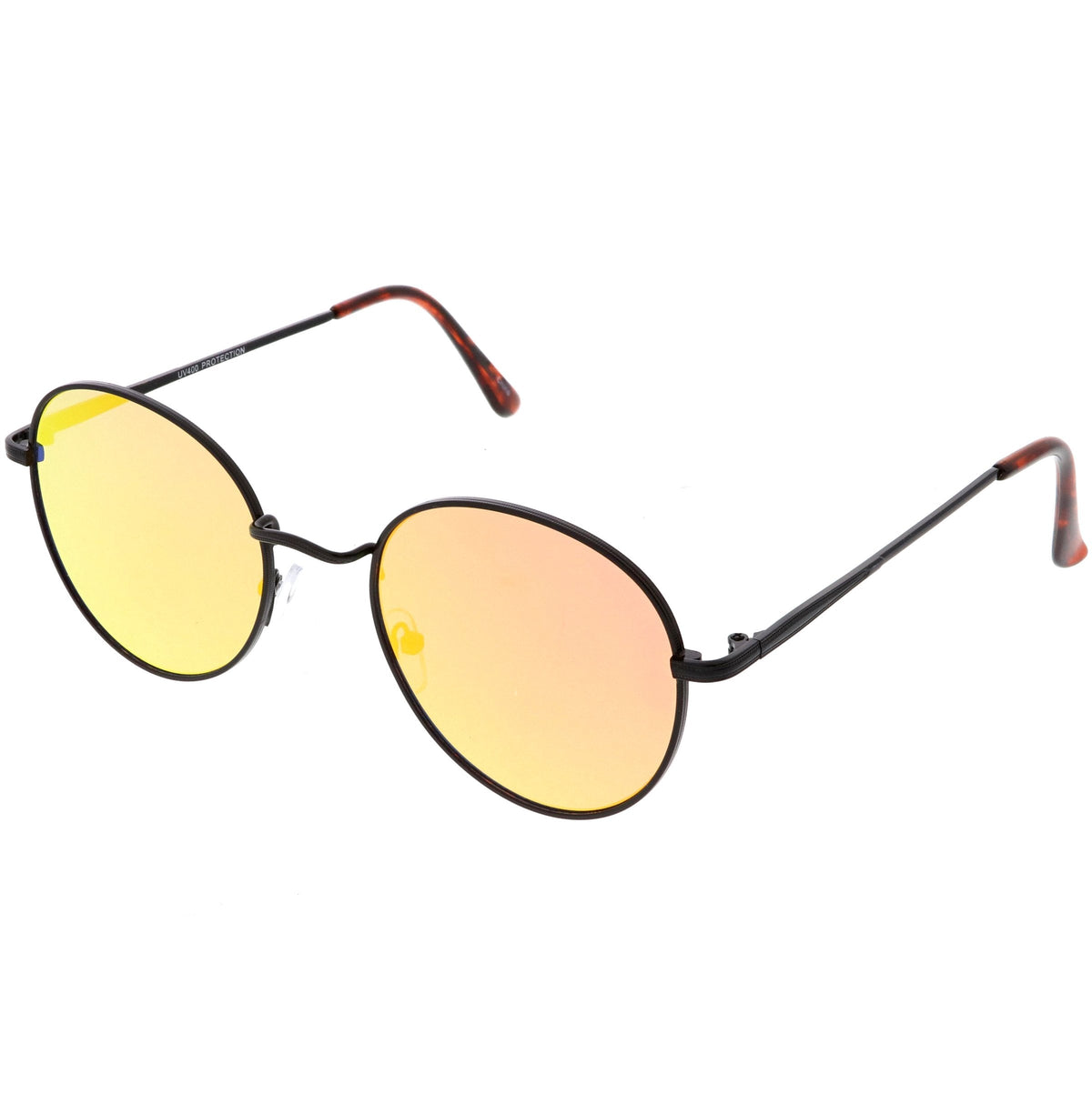 Retro Slim Metal Frame Mirrored Flat Lens Round Sunglasses C133