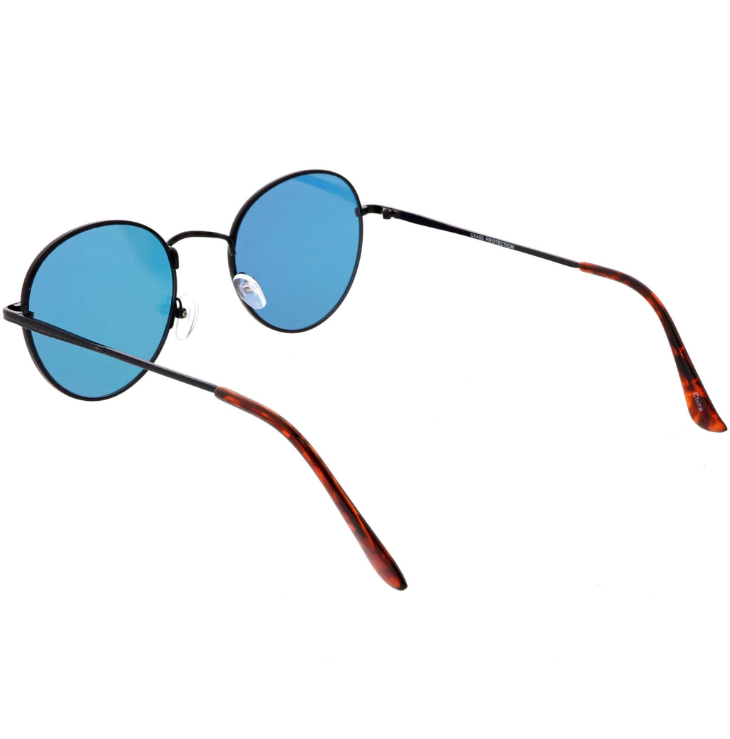 Retro Slim Metal Frame Mirrored Flat Lens Round Sunglasses C133