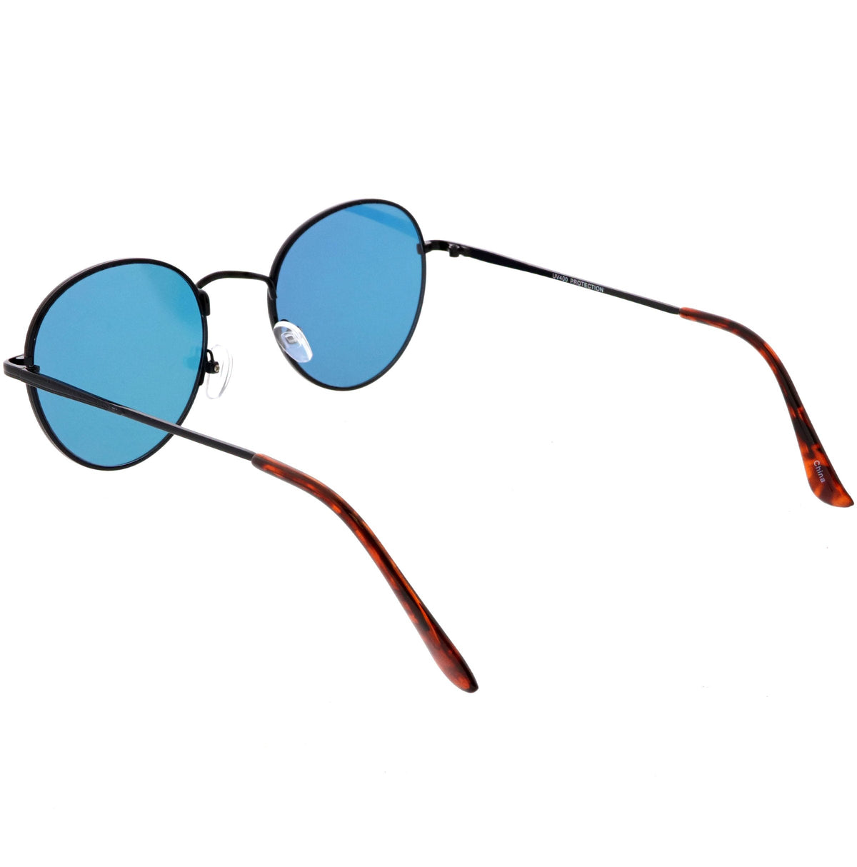 Retro Slim Metal Frame Mirrored Flat Lens Round Sunglasses C133