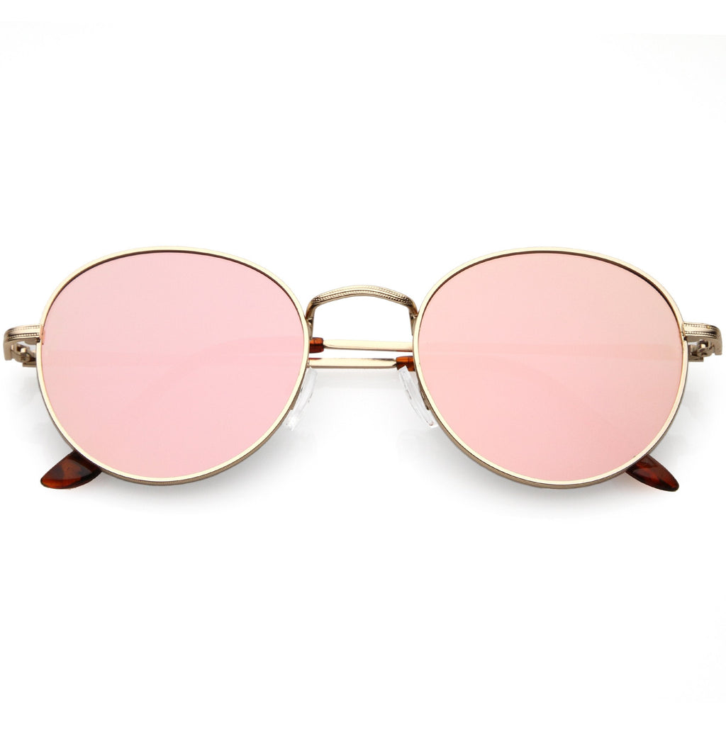 Retro Slim Metal Frame Mirrored Flat Lens Round Sunglasses C133