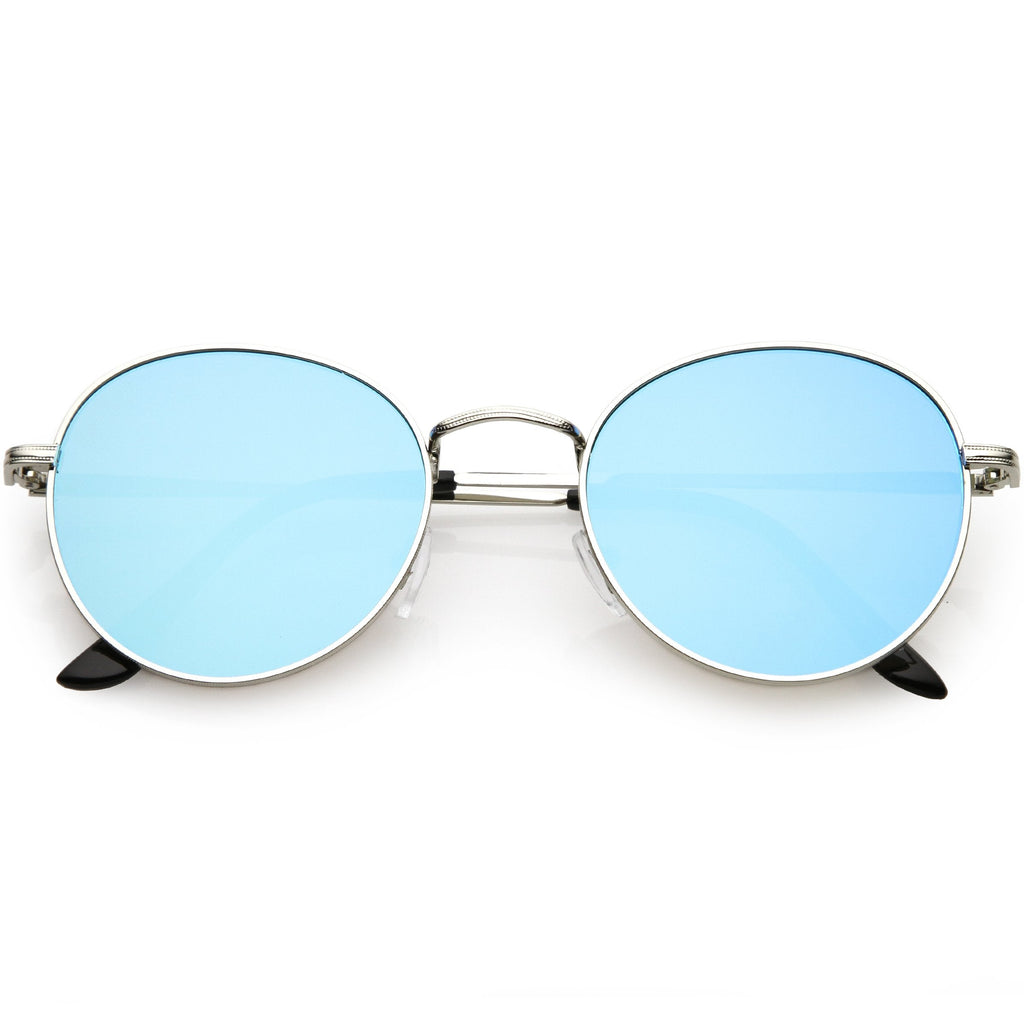 Retro Slim Metal Frame Mirrored Flat Lens Round Sunglasses C133