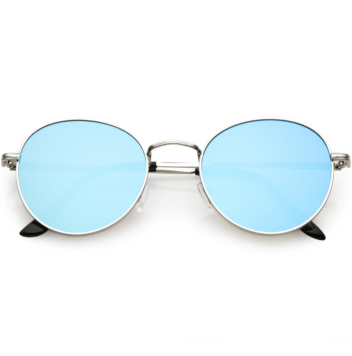 Retro Slim Metal Frame Mirrored Flat Lens Round Sunglasses C133