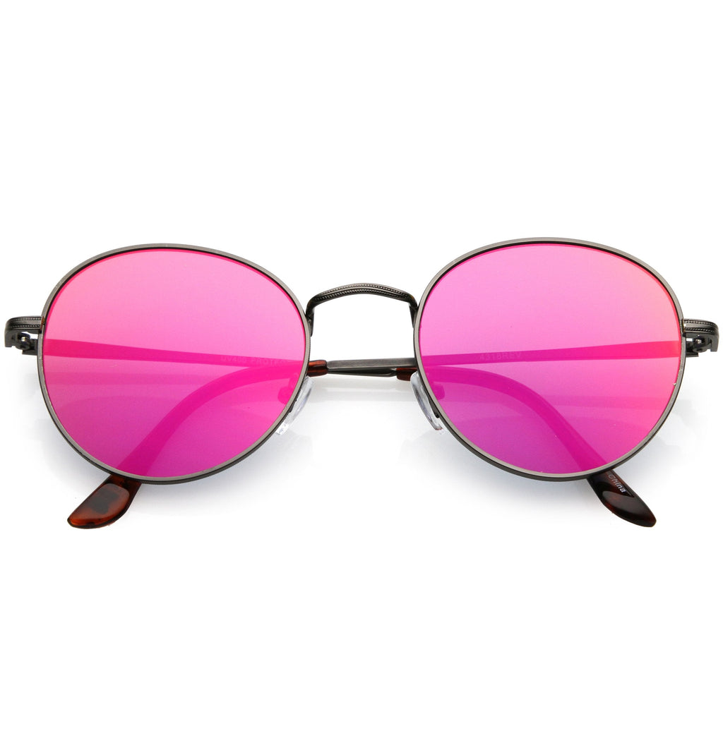 Retro Slim Metal Frame Mirrored Flat Lens Round Sunglasses C133