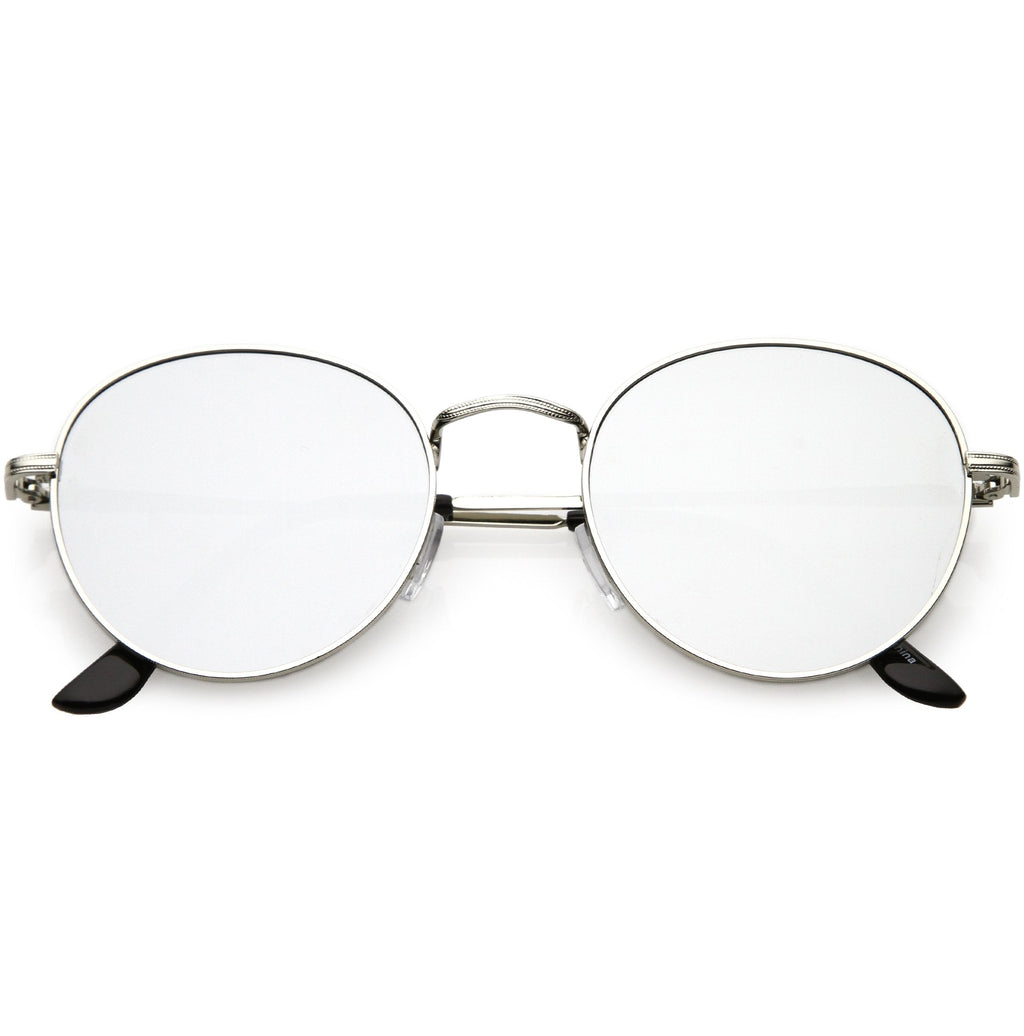 Retro Slim Metal Frame Mirrored Flat Lens Round Sunglasses C133