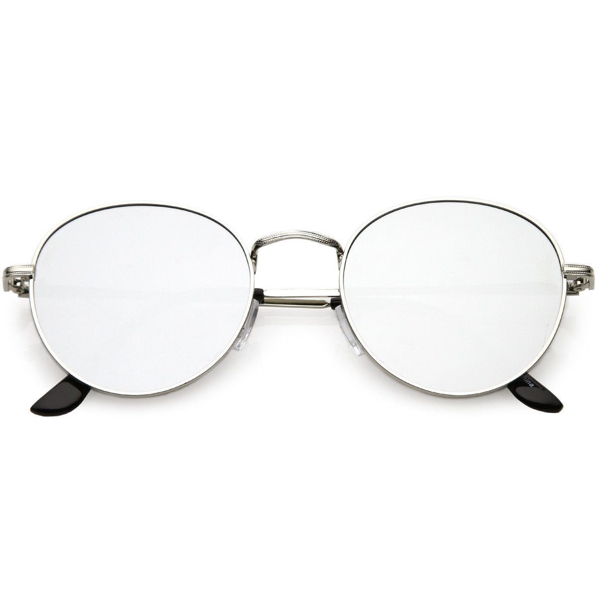 Retro Slim Metal Frame Mirrored Flat Lens Round Sunglasses C133