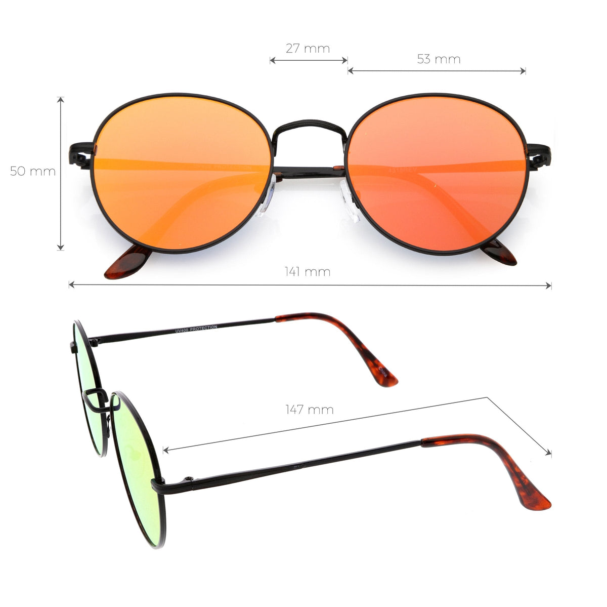 Retro Slim Metal Frame Mirrored Flat Lens Round Sunglasses C133
