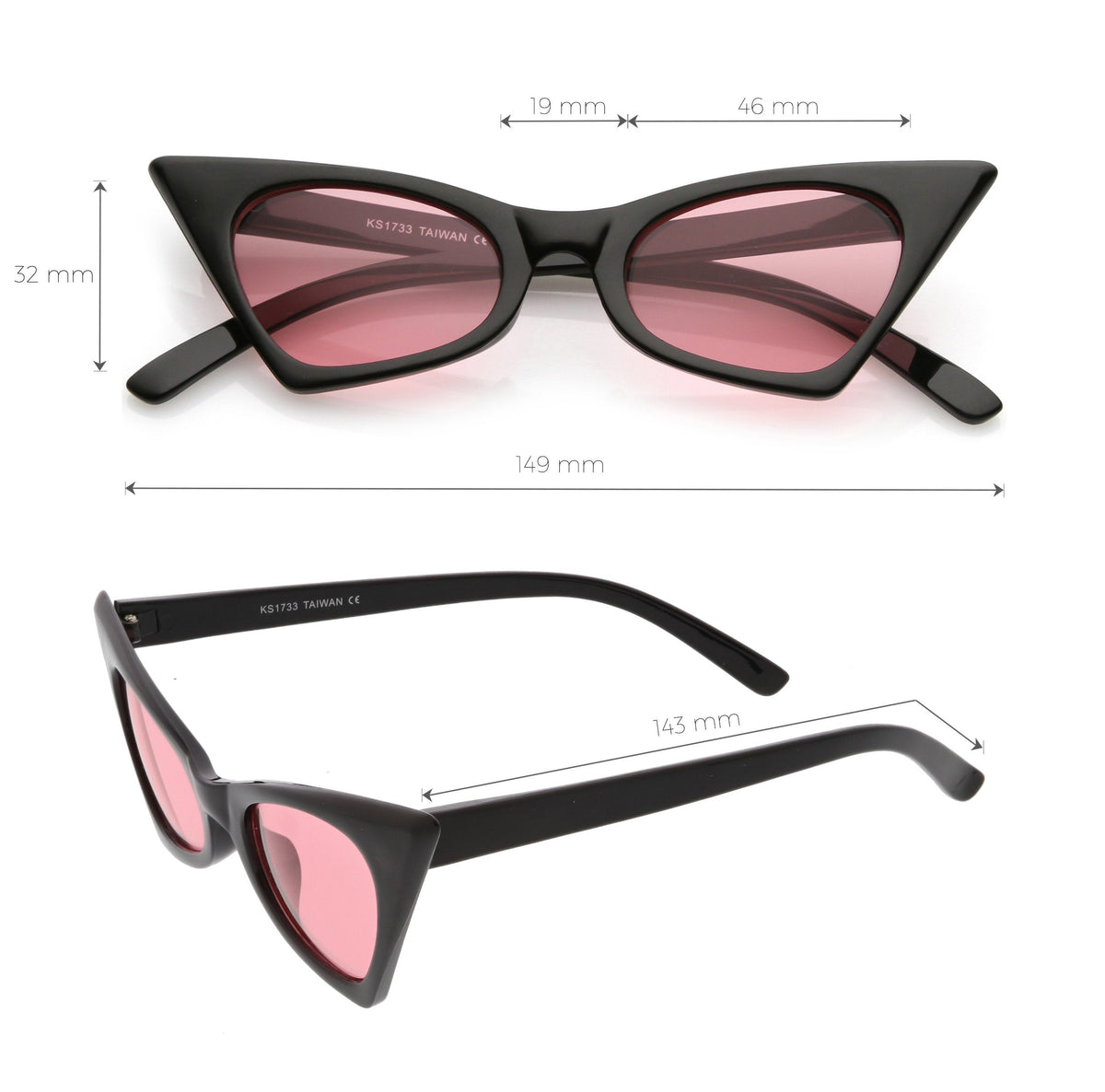 Retro 1950's Geometric High Pointed Cat Eye Sunglasses C492