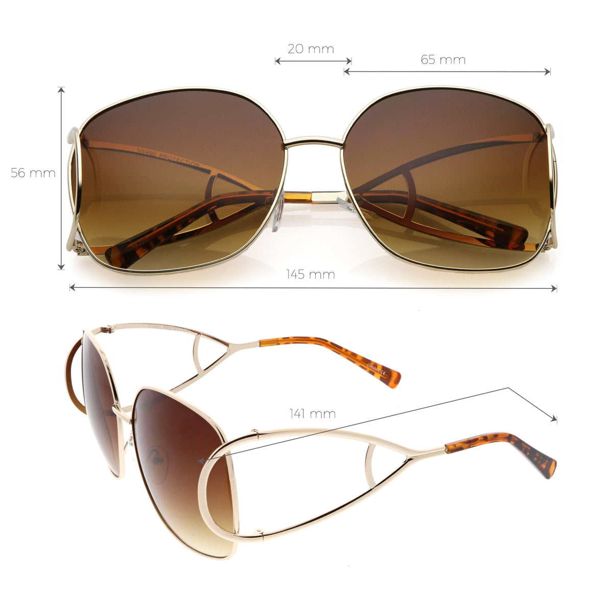 Oversize Women's High End Fashion Metal Sunglasses C156