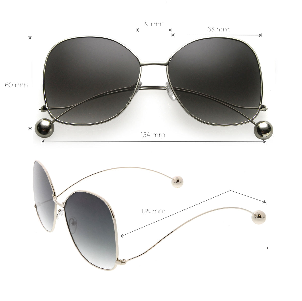Oversize Women's Flat Lens Butterfly Metal Sunglasses C211