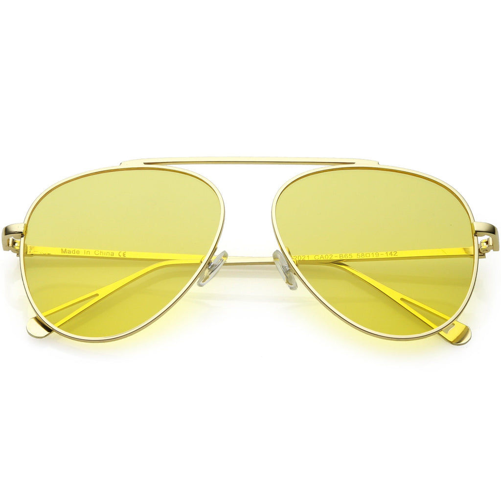 Premium Oversize Color Tone Flat Lens Metal Aviator Sunglasses C508