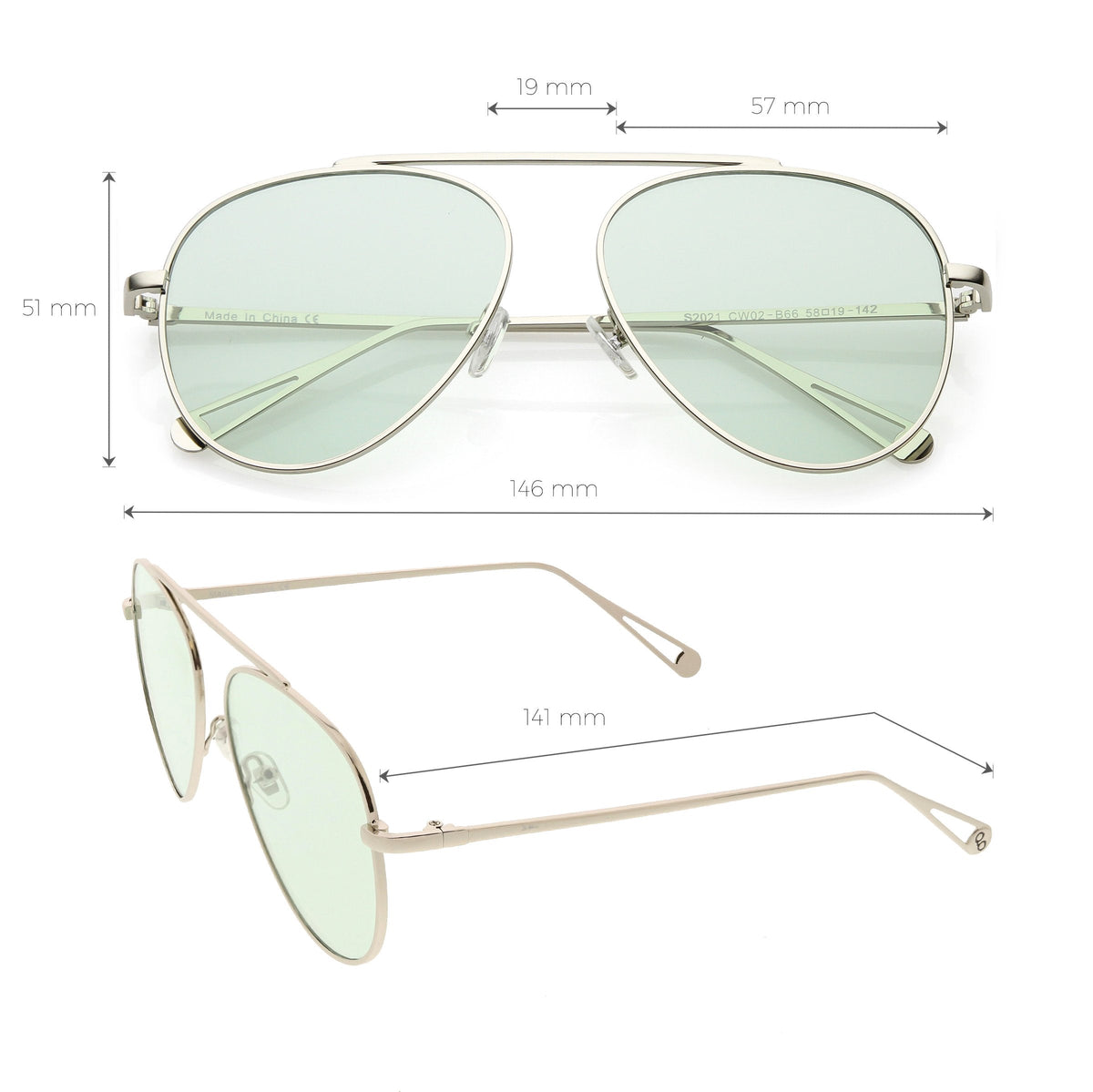 Premium Oversize Color Tone Flat Lens Metal Aviator Sunglasses C508