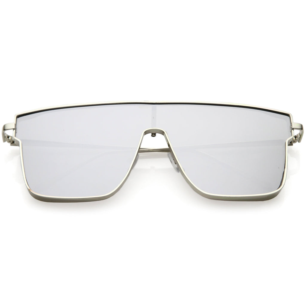 Retro Modern Flat Top Mirrored Lens Shield Aviator Sunglasses C421