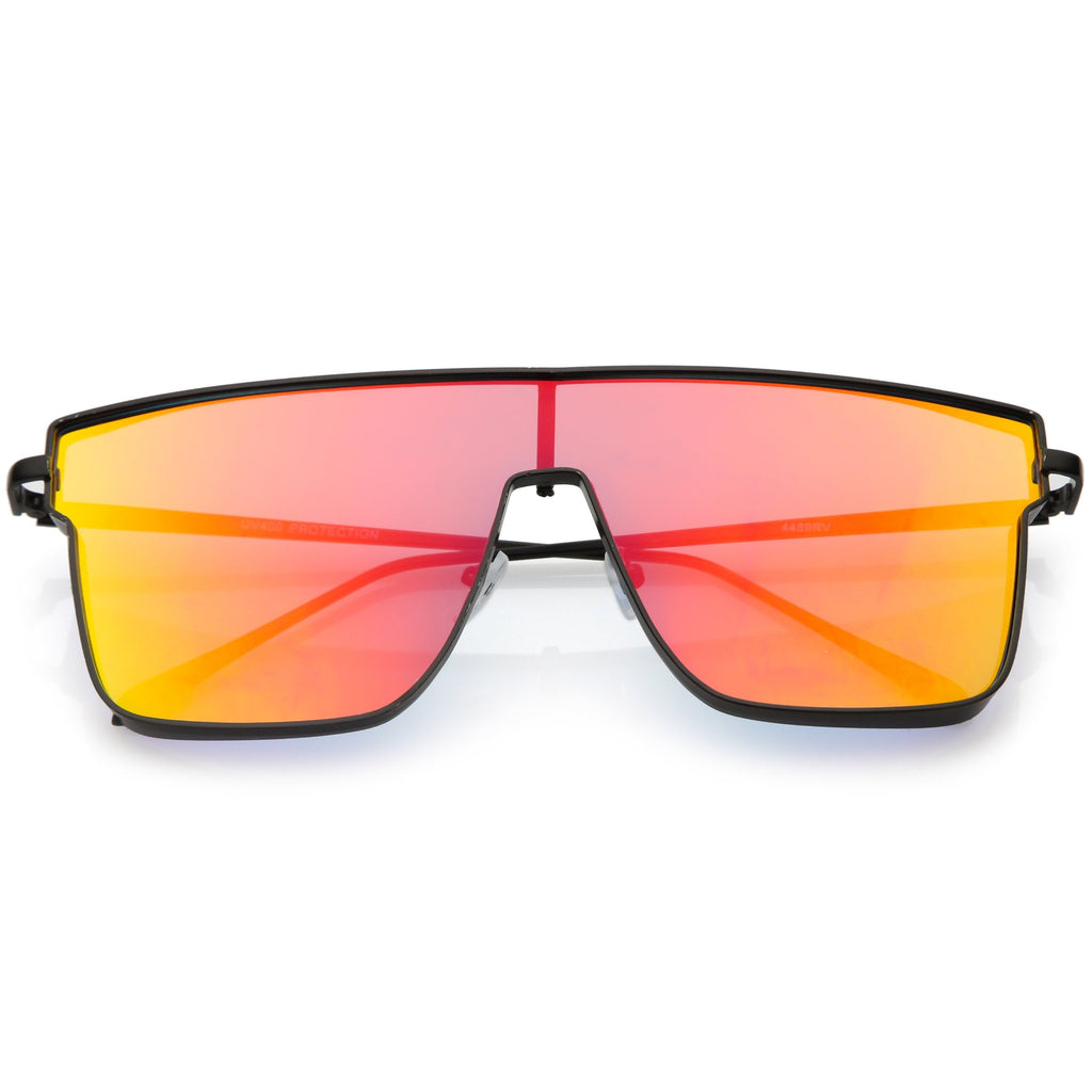 Retro Modern Flat Top Mirrored Lens Shield Aviator Sunglasses C421