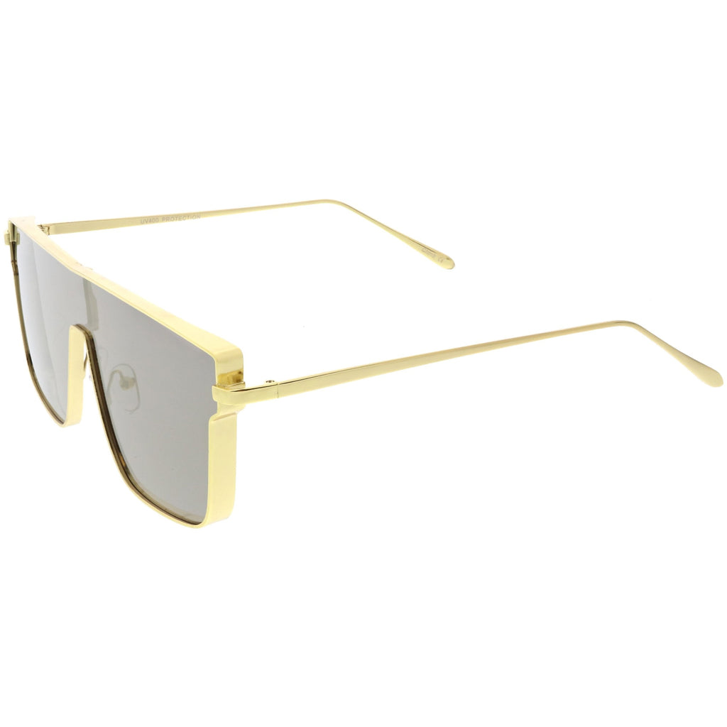 Retro Modern Flat Top Mirrored Lens Shield Aviator Sunglasses C421