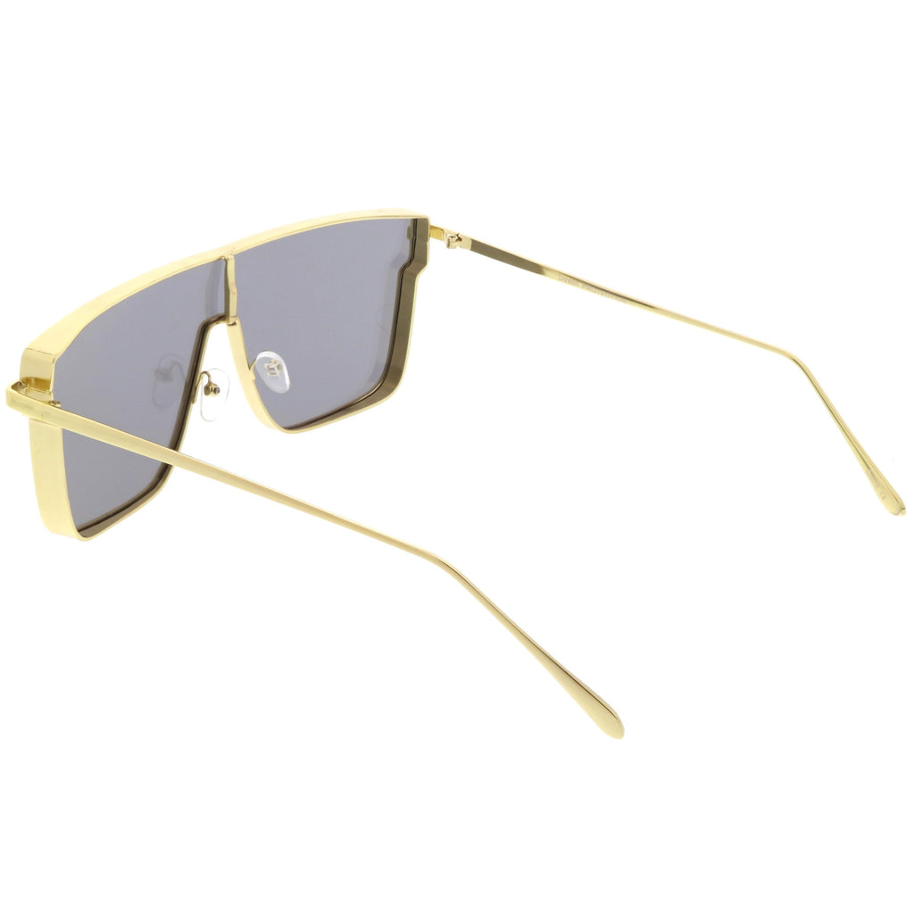 Retro Modern Flat Top Mirrored Lens Shield Aviator Sunglasses C421