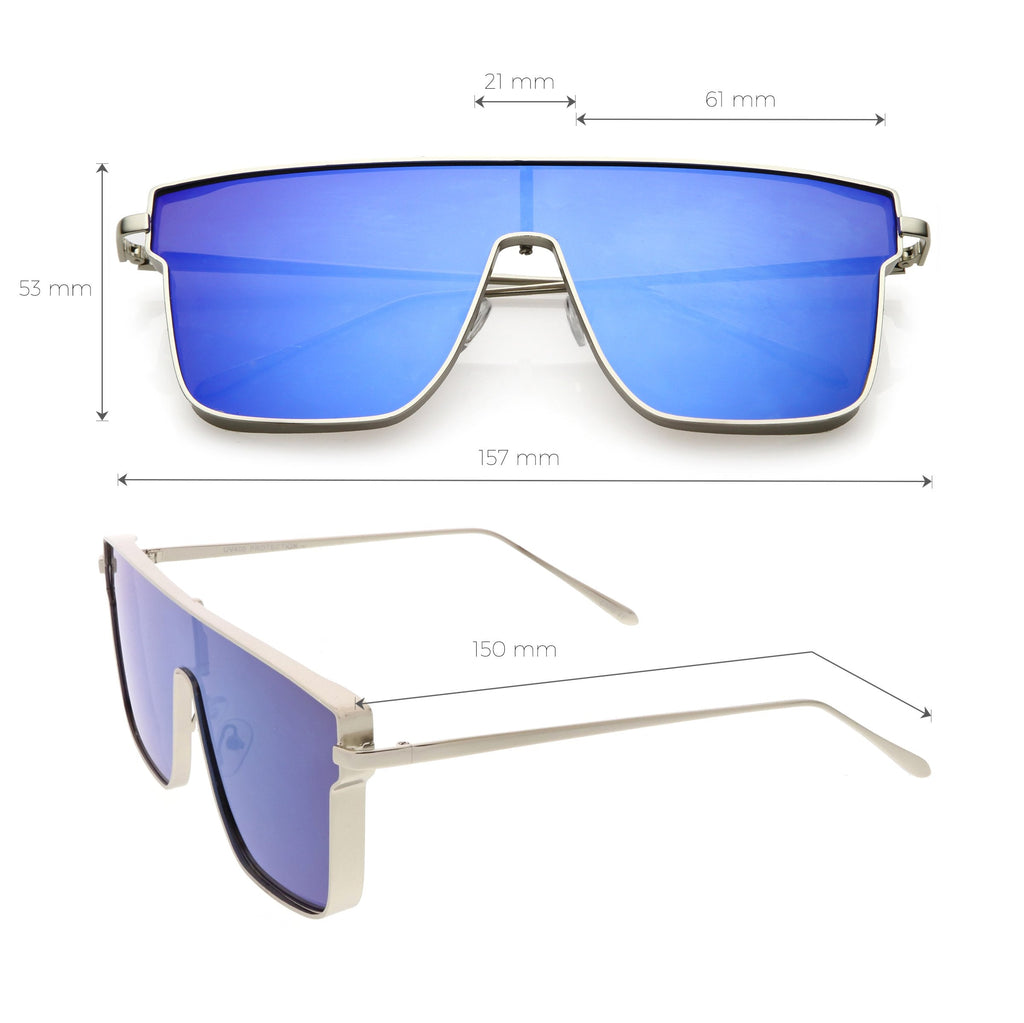Retro Modern Flat Top Mirrored Lens Shield Aviator Sunglasses C421