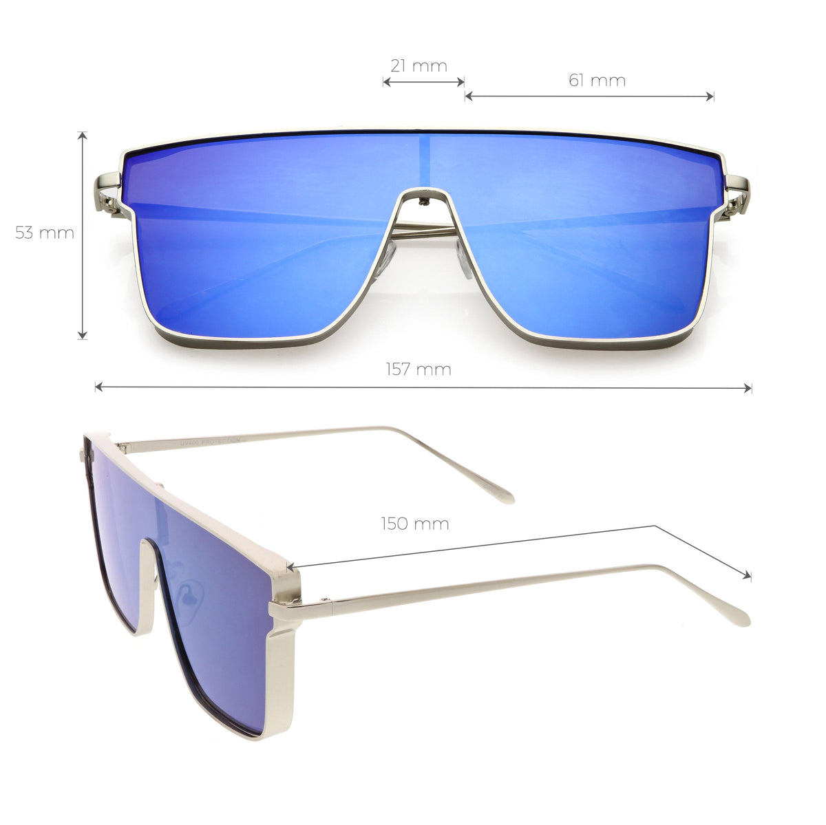 Retro Modern Flat Top Mirrored Lens Shield Aviator Sunglasses C421