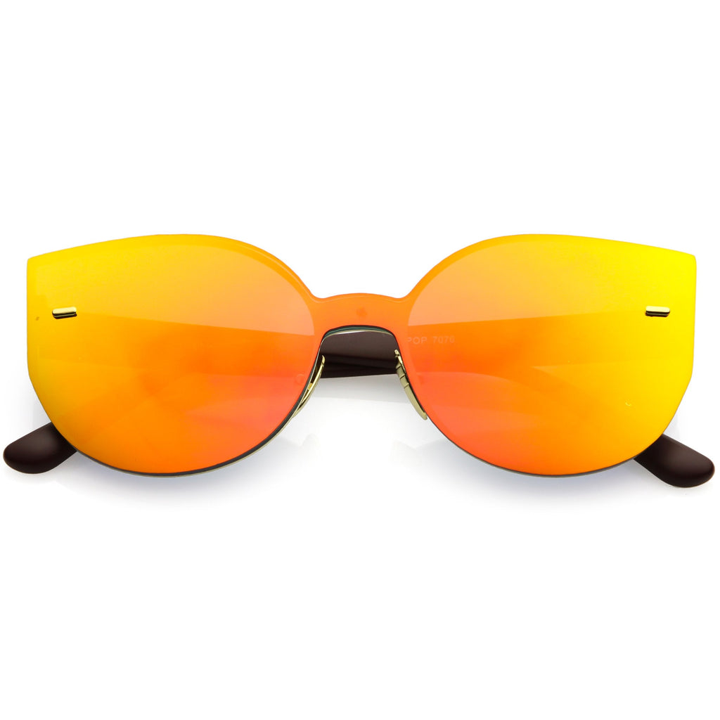 Oversize Rimless Mono Block Mirrored Flat Lens Cat Eye Sunglasses C379