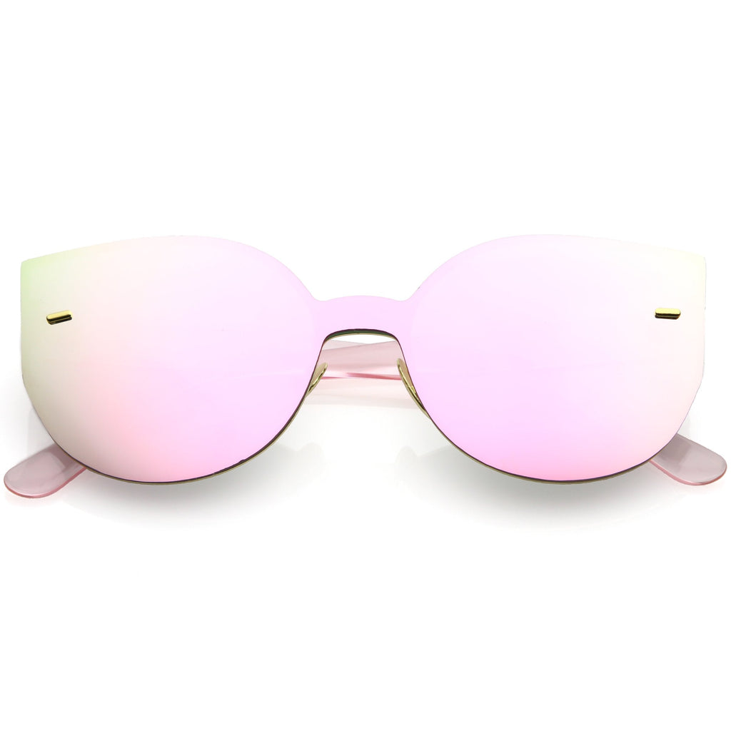 Oversize Rimless Mono Block Mirrored Flat Lens Cat Eye Sunglasses C379