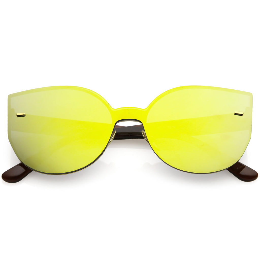 Oversize Rimless Mono Block Mirrored Flat Lens Cat Eye Sunglasses C379