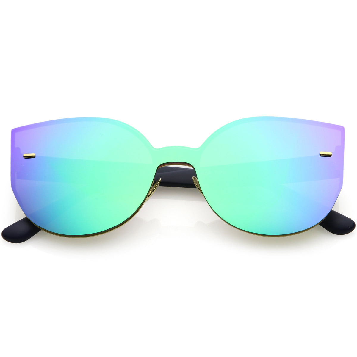 Oversize Rimless Mono Block Mirrored Flat Lens Cat Eye Sunglasses C379