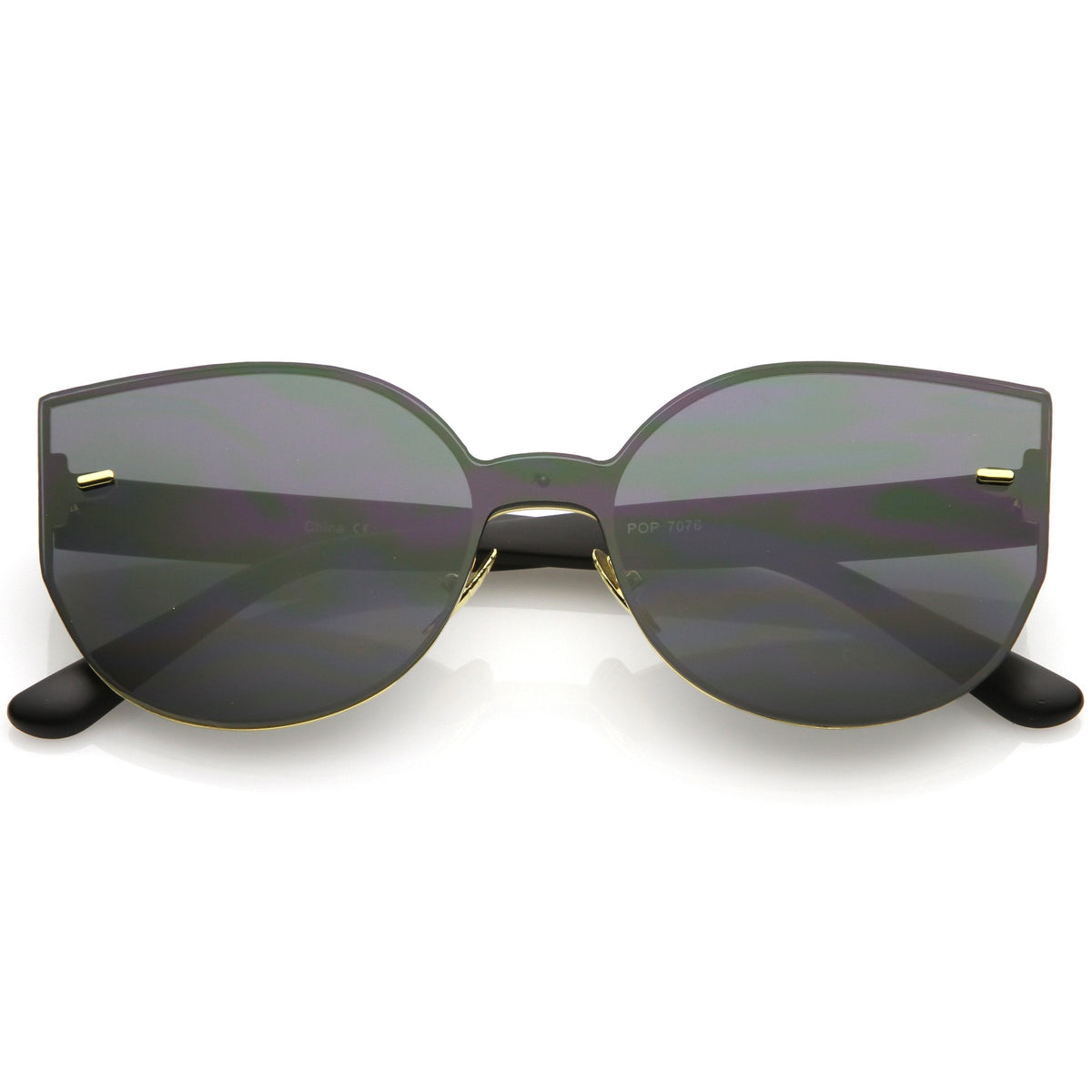 Oversize Rimless Mono Block Mirrored Flat Lens Cat Eye Sunglasses C379