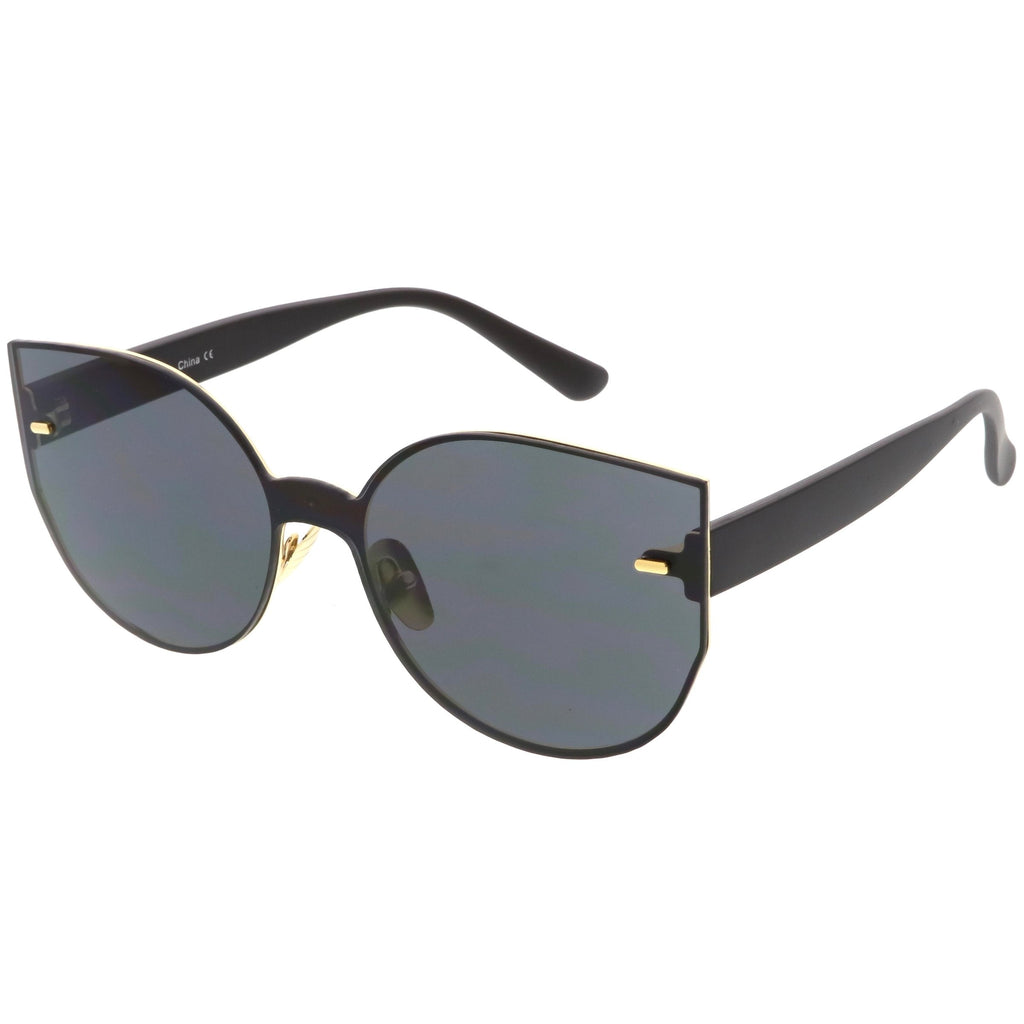 Oversize Rimless Mono Block Mirrored Flat Lens Cat Eye Sunglasses C379