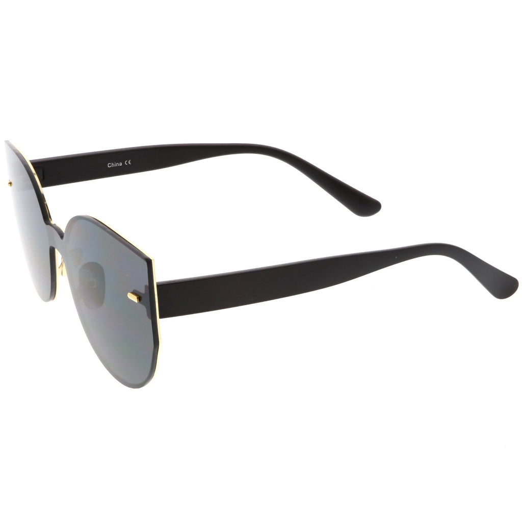 Oversize Rimless Mono Block Mirrored Flat Lens Cat Eye Sunglasses C379