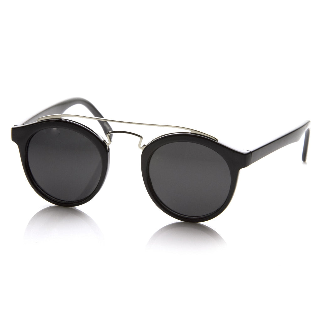 Retro Dapper Cross Bar P3 Round Aviator Sunglasses 8700