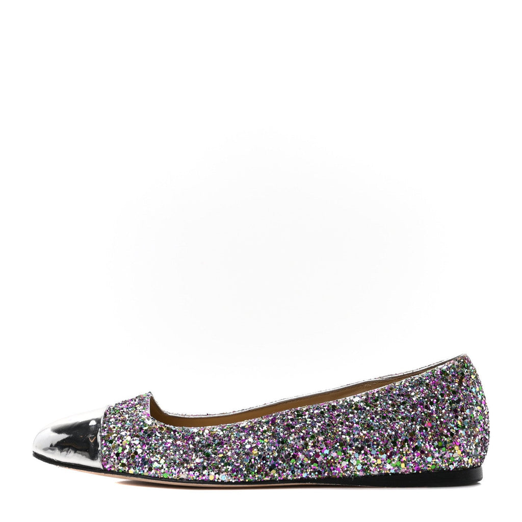 Patent Calfskin Coarse Glitter Confetti Watson Flats 36 Silver Multicolor