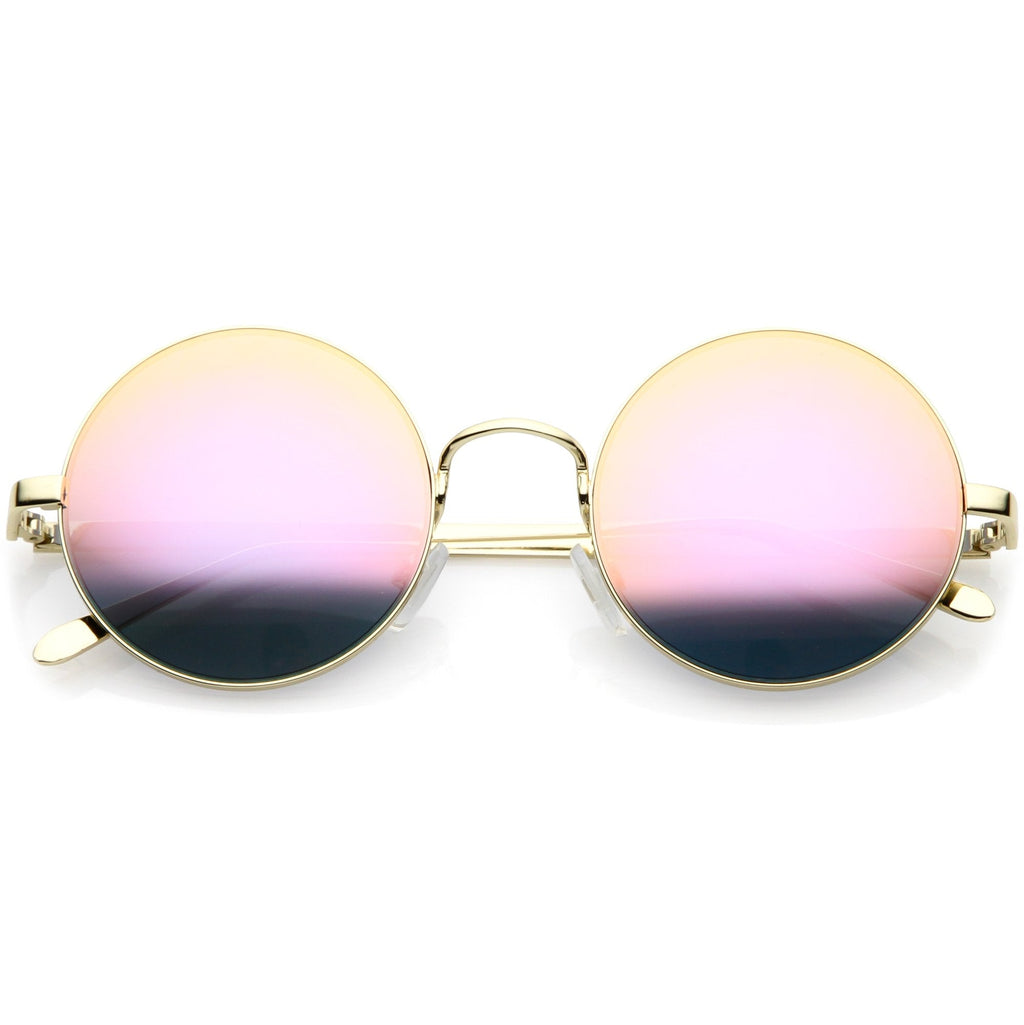 Premium Round Metal Flash Mirrored Flat Lens Sunglasses C465