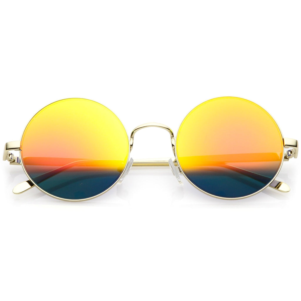 Premium Round Metal Flash Mirrored Flat Lens Sunglasses C465