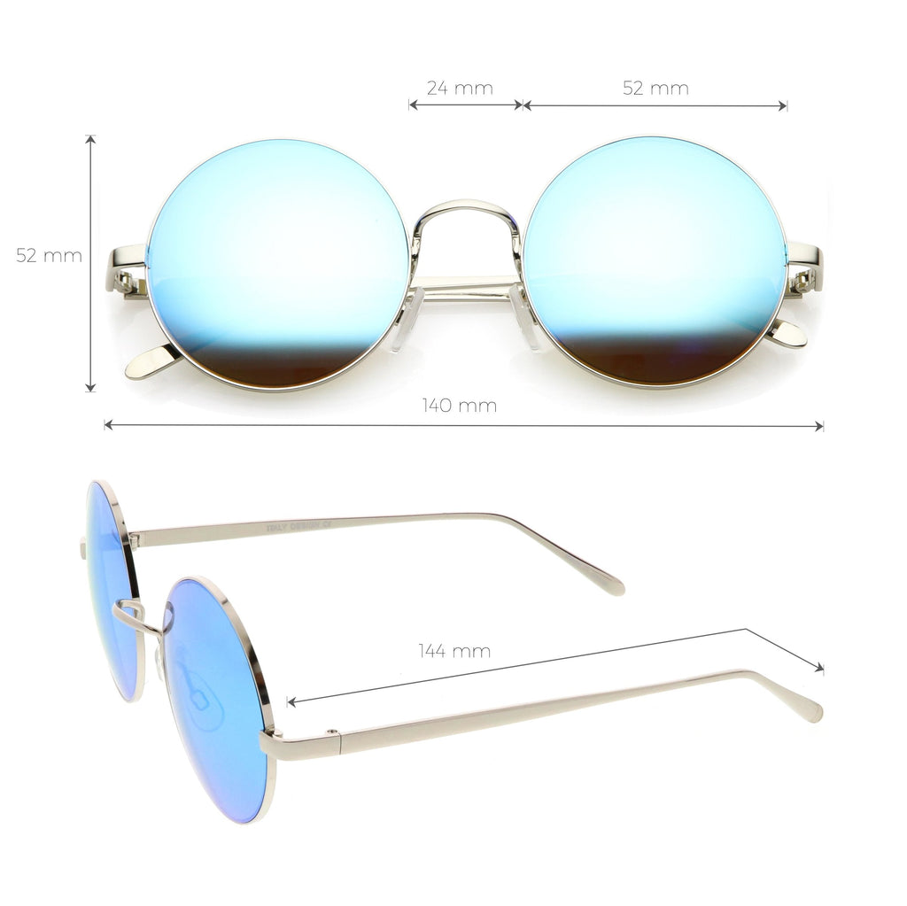 Premium Round Metal Flash Mirrored Flat Lens Sunglasses C465
