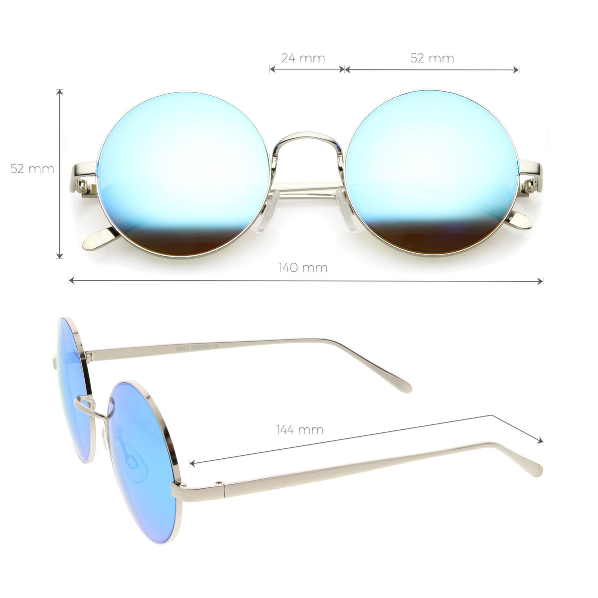 Premium Round Metal Flash Mirrored Flat Lens Sunglasses C465