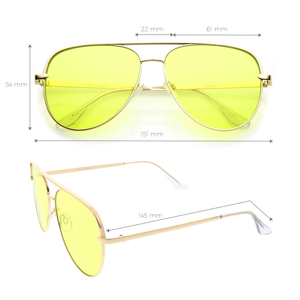 Premium Metal Flat Color Tone Lens Aviator Sunglasses 60mm C466