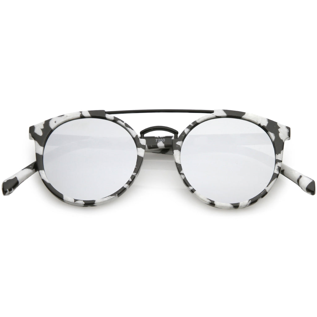 Modern Indie Marble Print Round Mirrored Flat Lens Sunglasses C232