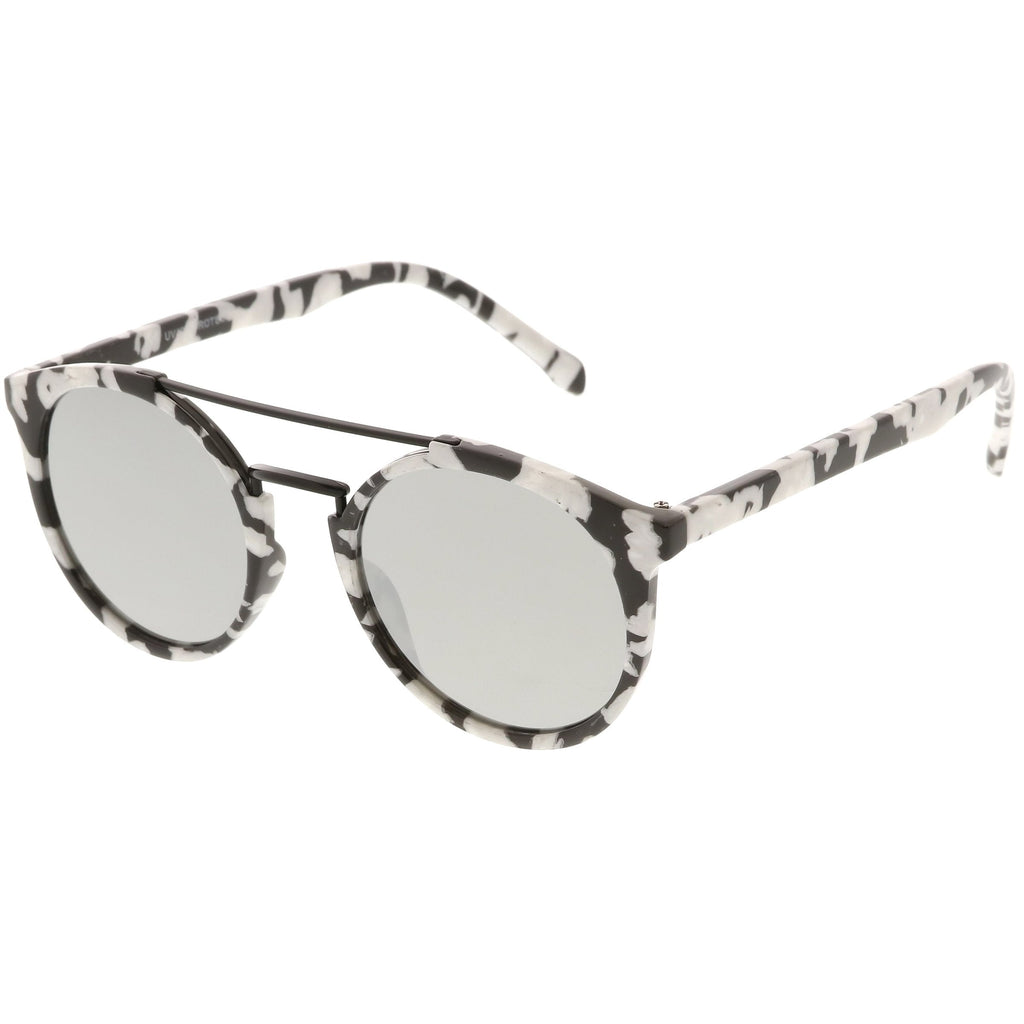 Modern Indie Marble Print Round Mirrored Flat Lens Sunglasses C232
