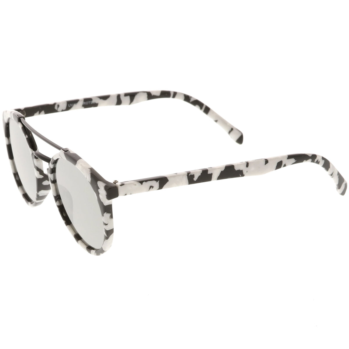 Modern Indie Marble Print Round Mirrored Flat Lens Sunglasses C232