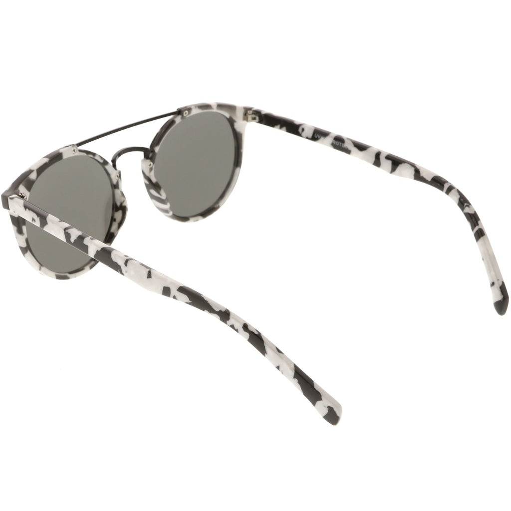 Modern Indie Marble Print Round Mirrored Flat Lens Sunglasses C232