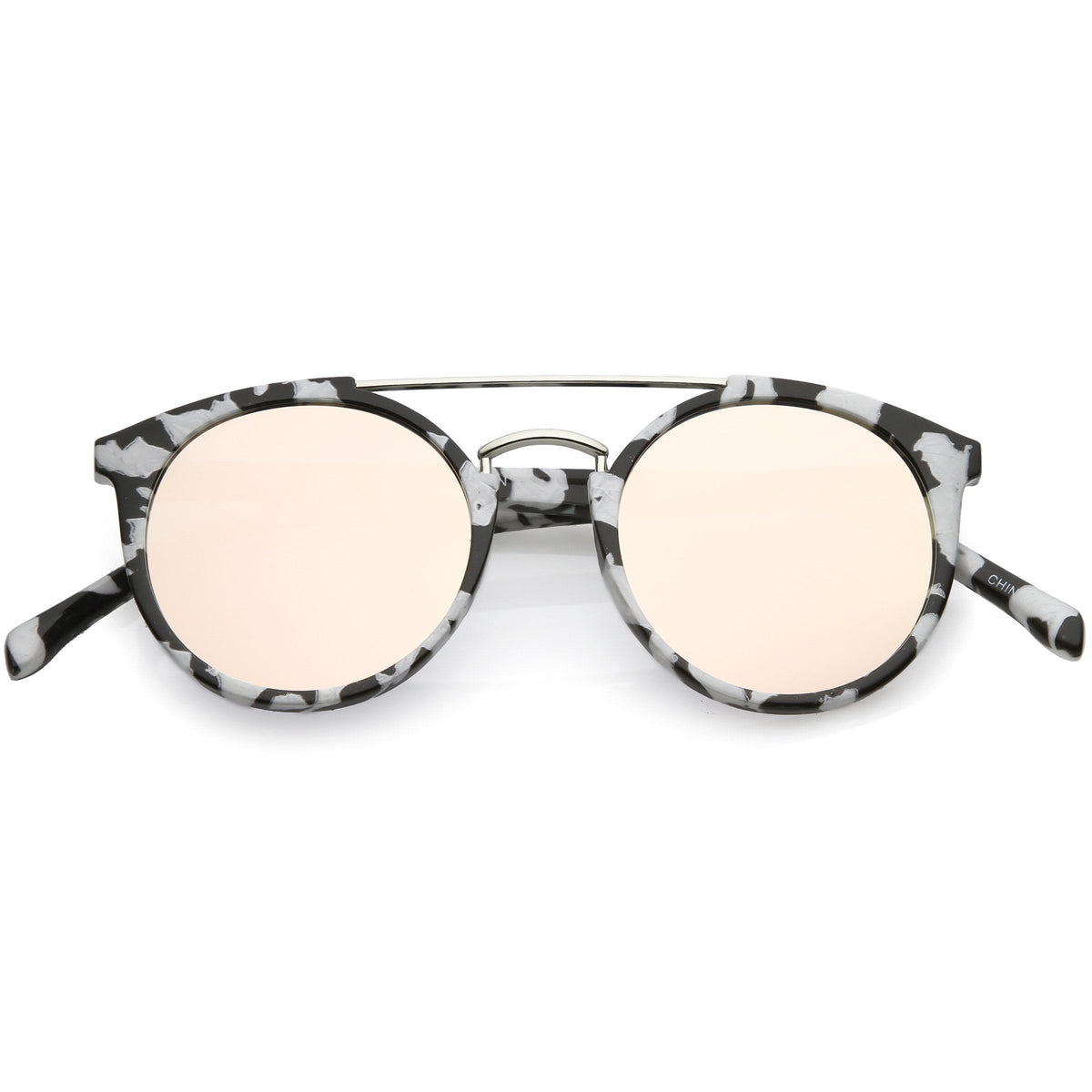 Modern Indie Marble Print Round Mirrored Flat Lens Sunglasses C232