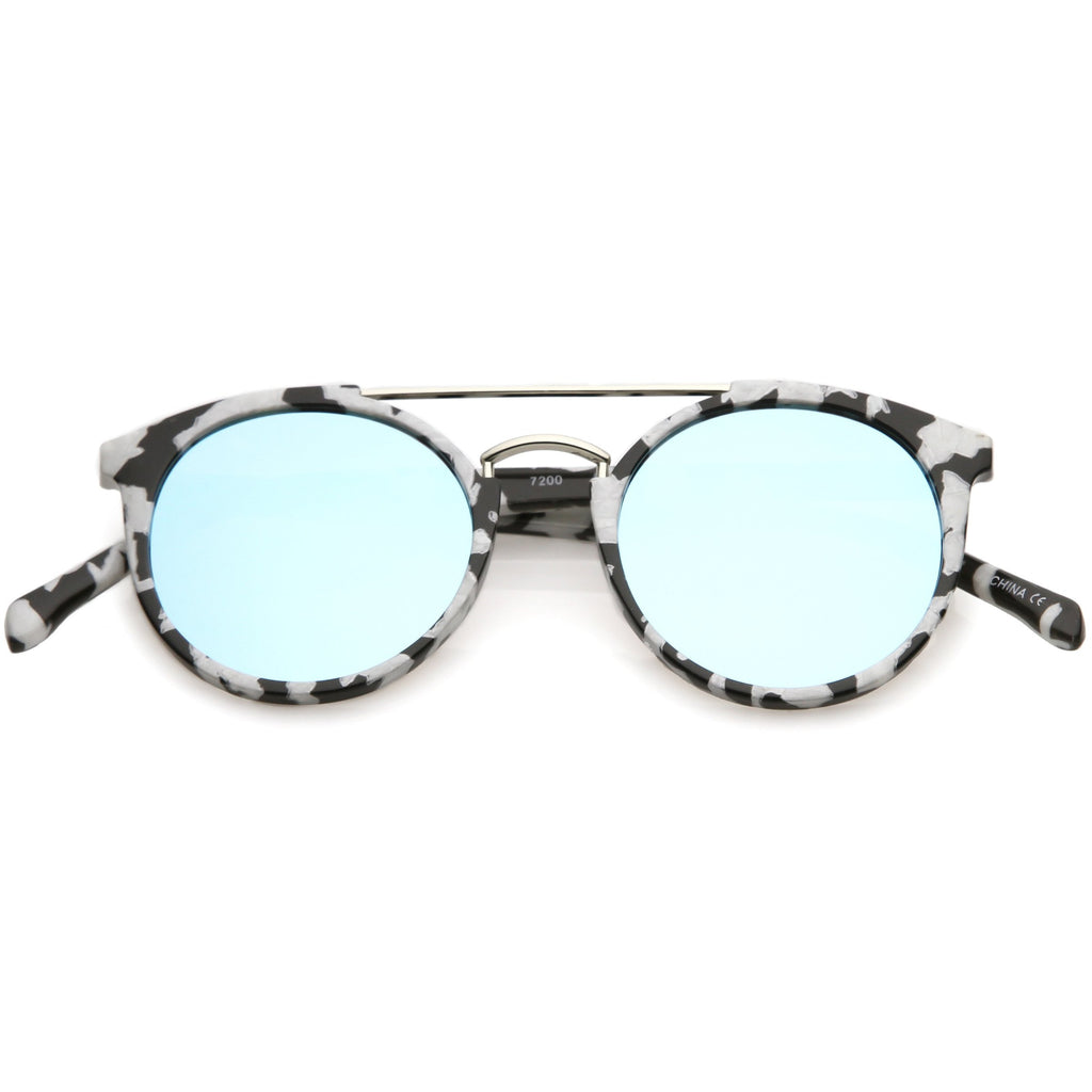 Modern Indie Marble Print Round Mirrored Flat Lens Sunglasses C232