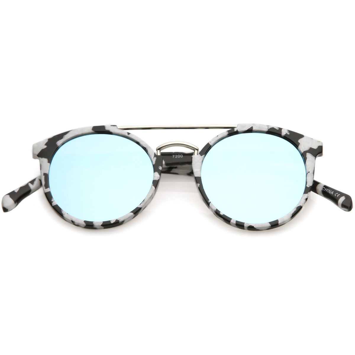 Modern Indie Marble Print Round Mirrored Flat Lens Sunglasses C232