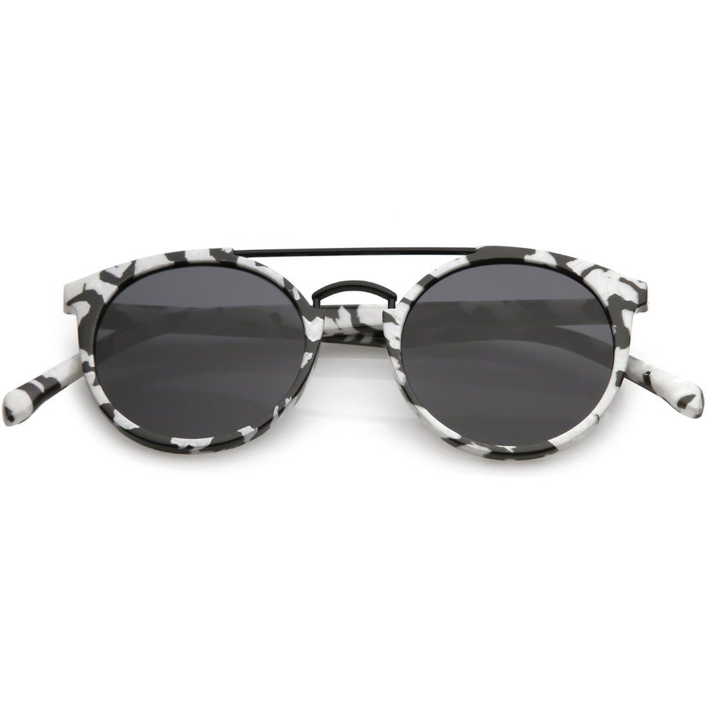 Modern Indie Marble Print Round Mirrored Flat Lens Sunglasses C232