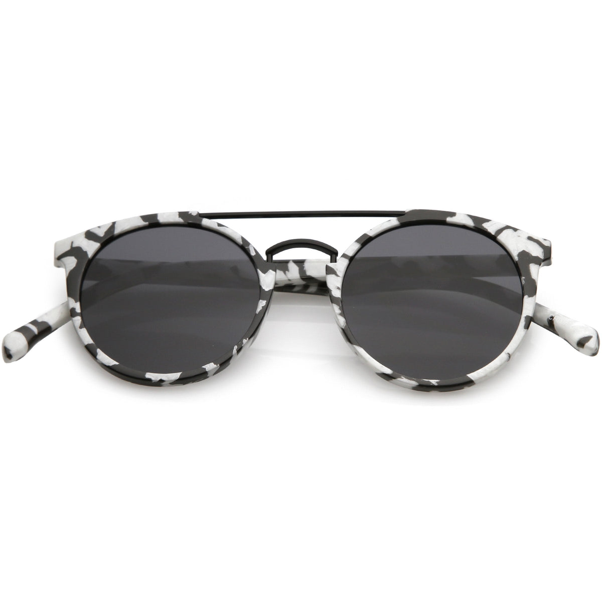 Modern Indie Marble Print Round Mirrored Flat Lens Sunglasses C232
